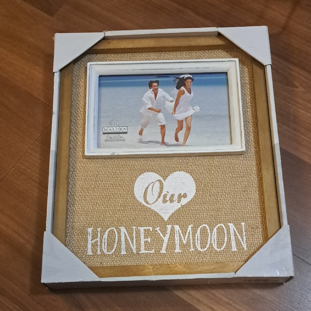 Malden Burlap Our Honeymoon Photo Frame - White and Tan